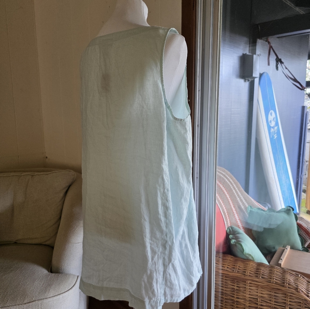 Women's Sleeveless LINEN Tunic Top - Light AQUA by PURE JILL size L - Picture 9 of 10